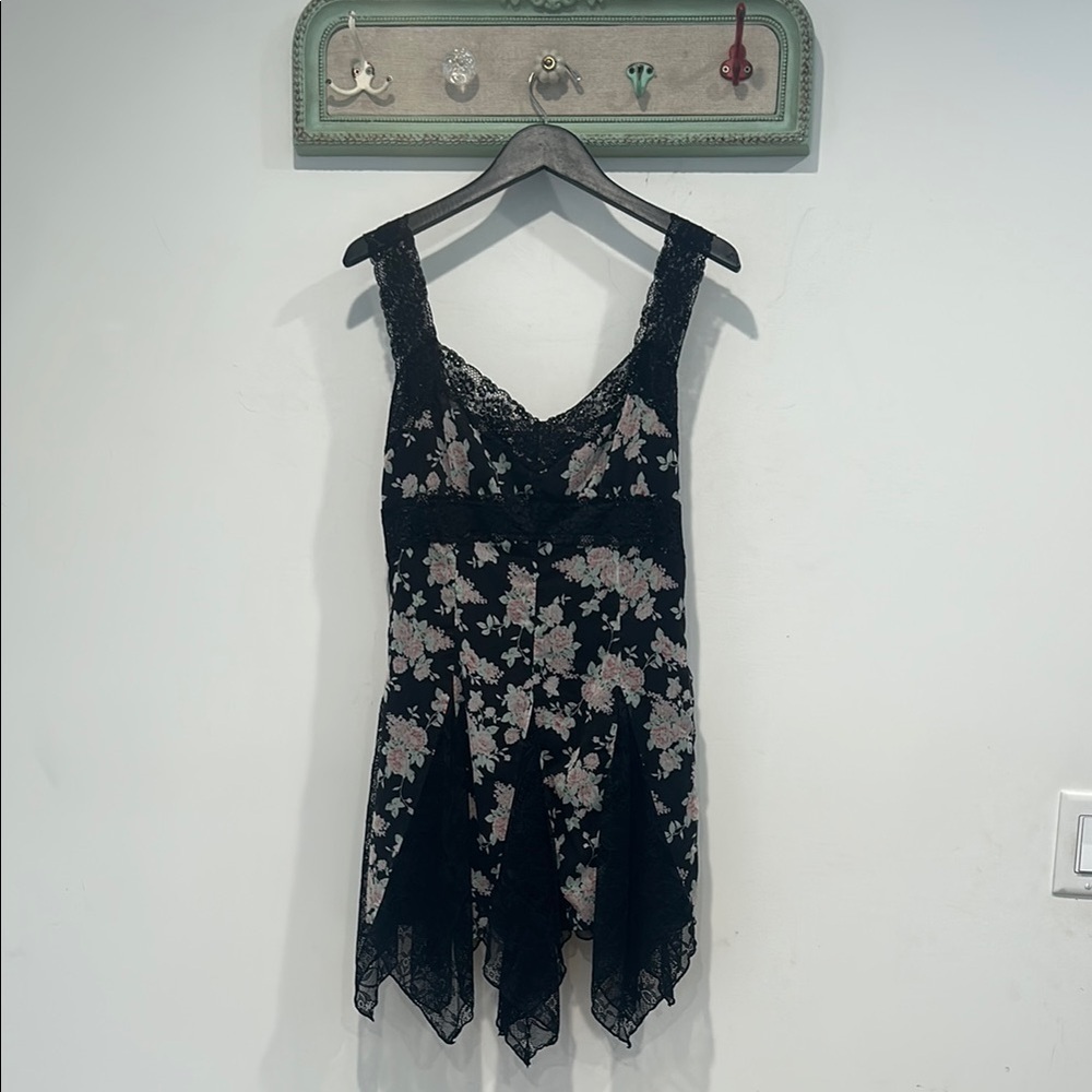 Rare Current Mood Dolls Kill Black Floral Lace Chiffon Mini Slip Dress medium